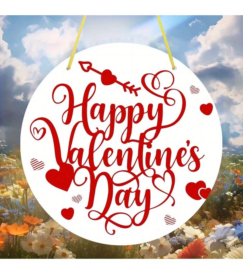 1pc Happy Valentine S Day Door Decor Red Heart Wall Hanging Love Symbol Valentine S Day Decoration Round Wooden Sign Suitable For Outdoor Home Farmhouse Wall Window Courtyard - Image 3