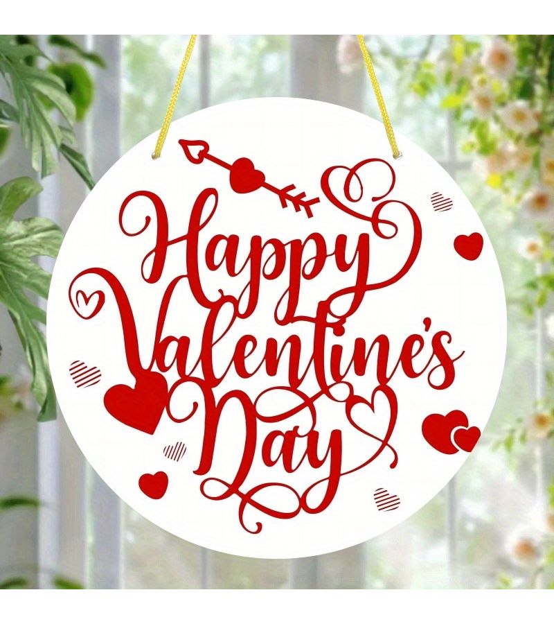1pc Happy Valentine S Day Door Decor Red Heart Wall Hanging Love Symbol Valentine S Day Decoration Round Wooden Sign Suitable For Outdoor Home Farmhouse Wall Window Courtyard - Image 4