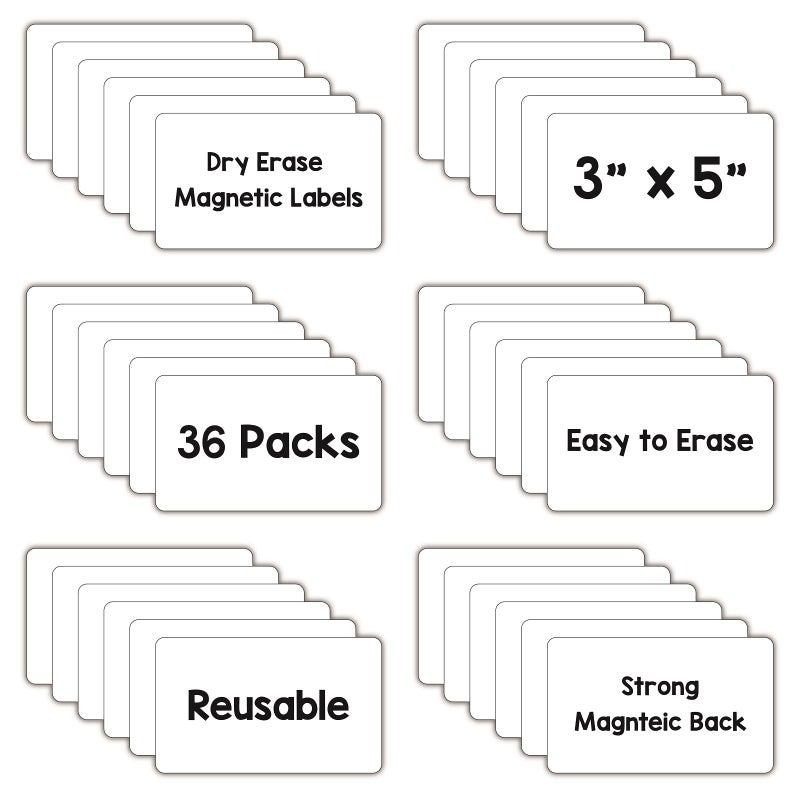 IMAGAME Dry Erase Magnets, Blank Magnetic Dry Erase Labels, 36-Pack, Erasable Magnets for Whiteboard, Multipurpose White Magnetic Labels to Write On for Classroom, Home, Education, Office, 3" x 5" - Image 2