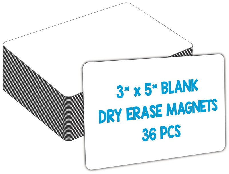 IMAGAME Dry Erase Magnets, Blank Magnetic Dry Erase Labels, 36-Pack, Erasable Magnets for Whiteboard, Multipurpose White Magnetic Labels to Write On for Classroom, Home, Education, Office, 3" x 5" - Image 1