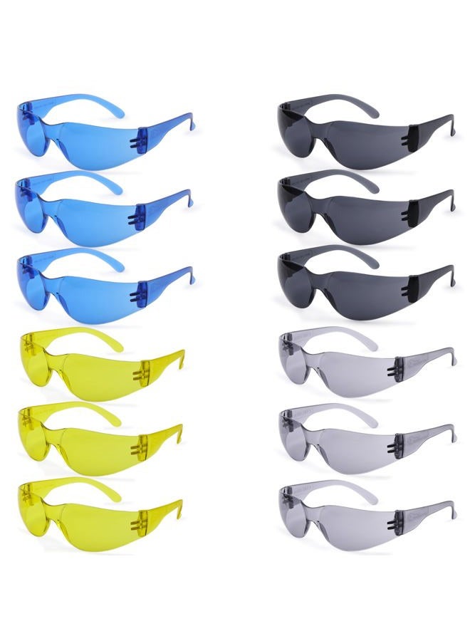 BISON LIFE Full Color Protective Safety Glasses - 12 Pairs Assorted Color Eyewear, Polycarbonate Impact Resistant Lens (Blue Yellow Gray Black) - Image 1