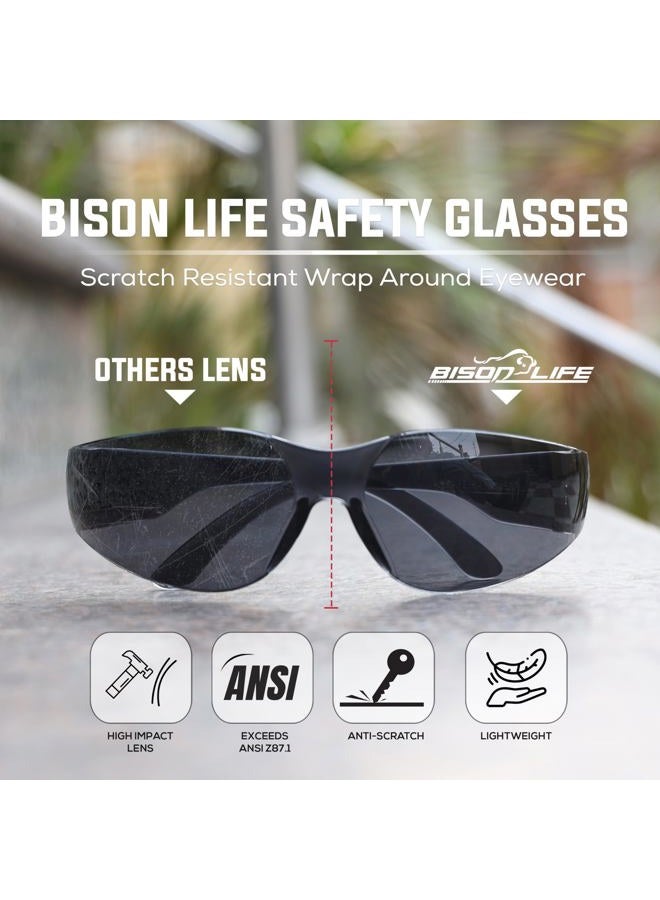 BISON LIFE Full Color Protective Safety Glasses - 12 Pairs Assorted Color Eyewear, Polycarbonate Impact Resistant Lens (Blue Yellow Gray Black) - Image 3