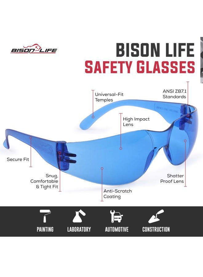 BISON LIFE Full Color Protective Safety Glasses - 12 Pairs Assorted Color Eyewear, Polycarbonate Impact Resistant Lens (Blue Yellow Gray Black) - Image 2