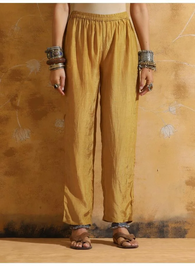 trueBrowns trueBrowns Red Mustard Jaal Print Muslin SIlk A-Line Co-ord Set