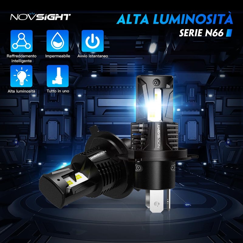 NOVSIGHT مصابيح هالوجين LED H4 من NOVSIGHT - تصميم ميني 1:1 80W 18000LM 6500K مصابيح أمامية H4/9003، توصيل وتشغيل، بديل لمصابيح هالوجين وزينون H4، مقاومة للماء IP68، عبوة من 2 - Image 2