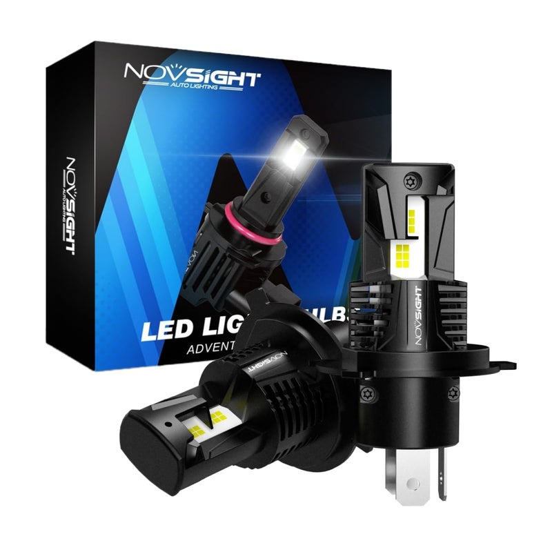 NOVSIGHT مصابيح هالوجين LED H4 من NOVSIGHT - تصميم ميني 1:1 80W 18000LM 6500K مصابيح أمامية H4/9003، توصيل وتشغيل، بديل لمصابيح هالوجين وزينون H4، مقاومة للماء IP68، عبوة من 2 - Image 1
