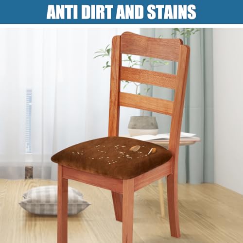Smiry Velvet Seat Covers for Dining Room Chair Set of 2, Stretch Fit Removable Washable Chair Seat Cushion Protector Slipcovers with Ties, Camel - Image 3