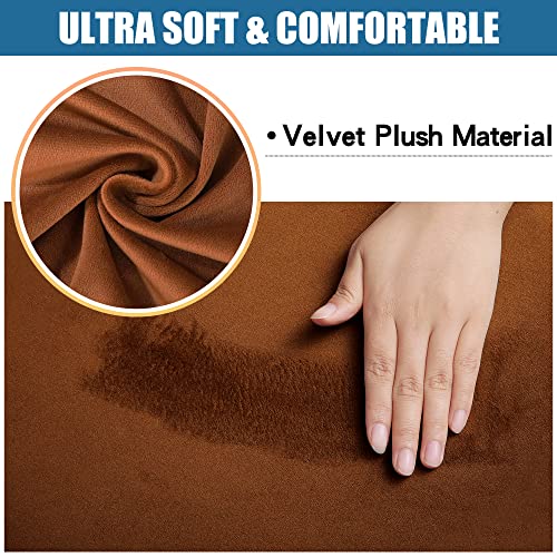 Smiry Velvet Seat Covers for Dining Room Chair Set of 2, Stretch Fit Removable Washable Chair Seat Cushion Protector Slipcovers with Ties, Camel - Image 2