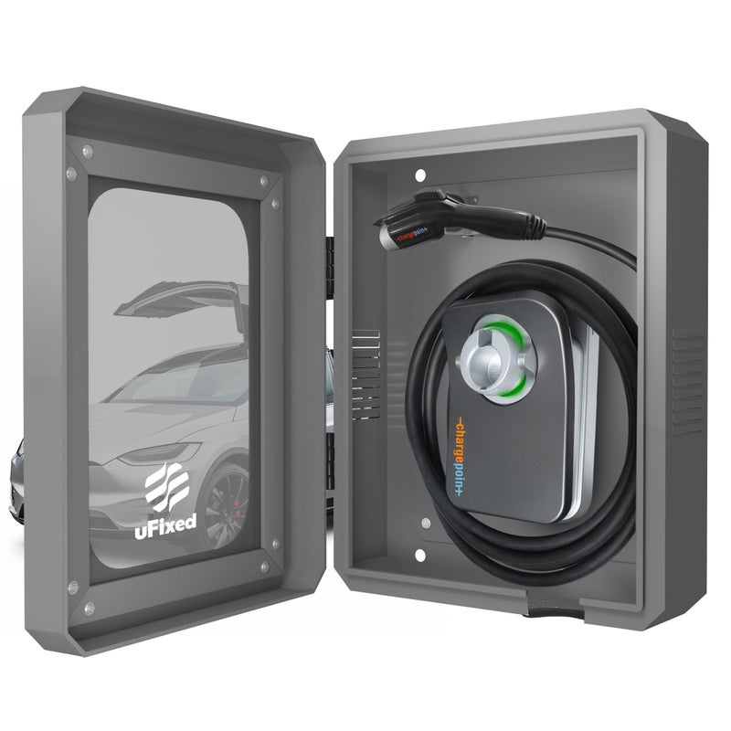 Ufixed Outdoor EV Charger Enclosure Wall Box with Lock for Tesla Wall Connector Chargepoint Home Flex with Holder Weatherproof Visible Easy to Install Gray - Image 2