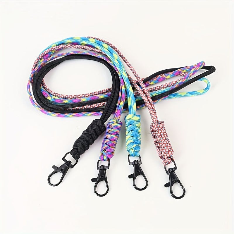 2D 4pcs Braided Lanyard ID Card Key Lanyard With Metal Clip Ring Keychain For Outdoor Activities Black Purple Orange - Image 4