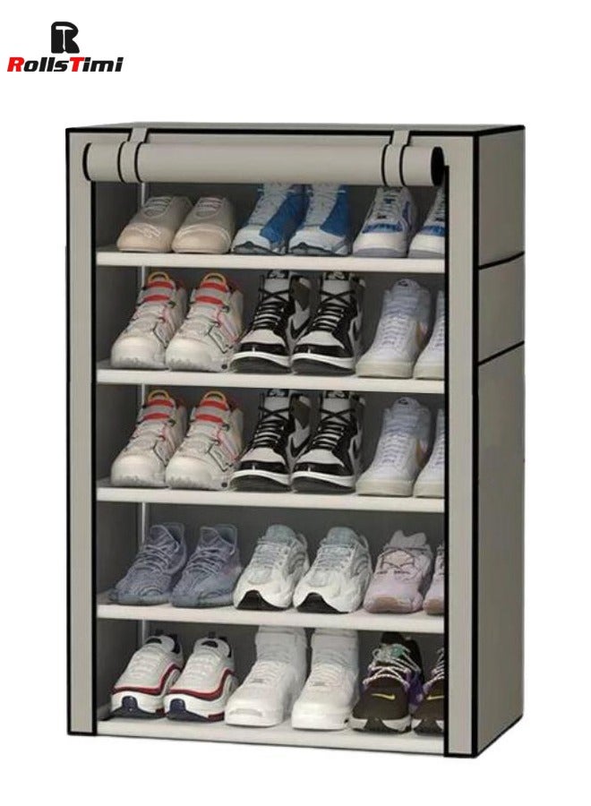 رولستيمي منظم رف أحذية من 6 طبقات ، رف أحذية محمول مع غطاء قماش غير منسوج لمدخل الخزانة ، غرفة النوم ، المدخل ، رمادي - Image 1