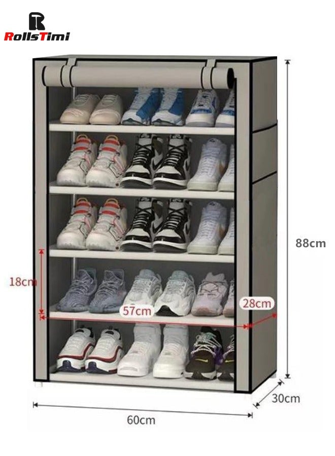 رولستيمي منظم رف أحذية من 6 طبقات ، رف أحذية محمول مع غطاء قماش غير منسوج لمدخل الخزانة ، غرفة النوم ، المدخل ، رمادي - Image 3
