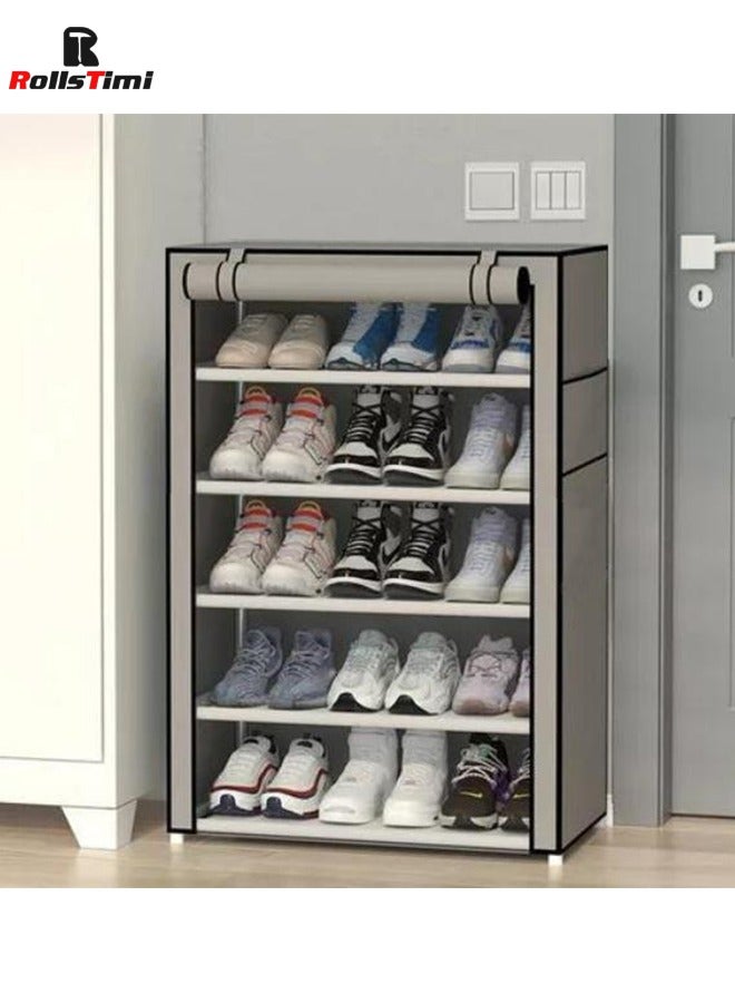 رولستيمي منظم رف أحذية من 6 طبقات ، رف أحذية محمول مع غطاء قماش غير منسوج لمدخل الخزانة ، غرفة النوم ، المدخل ، رمادي - Image 4