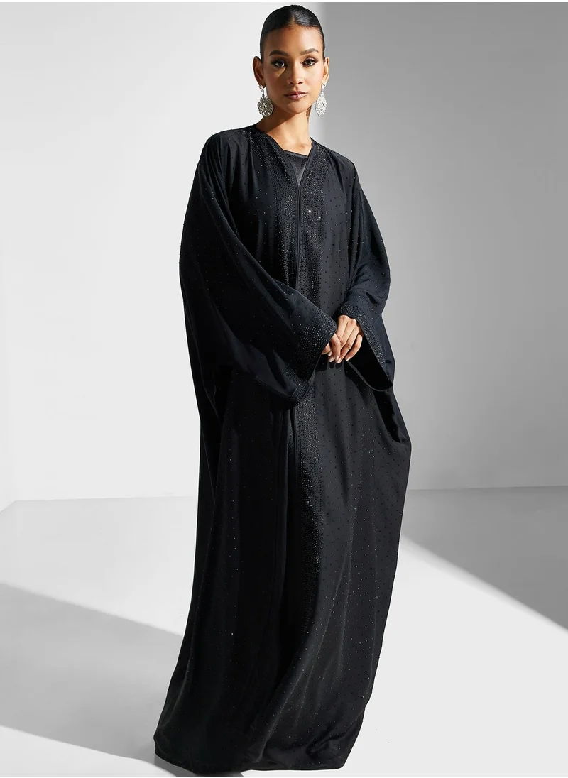 hayas closet Embellished Flared Sleeve Abaya