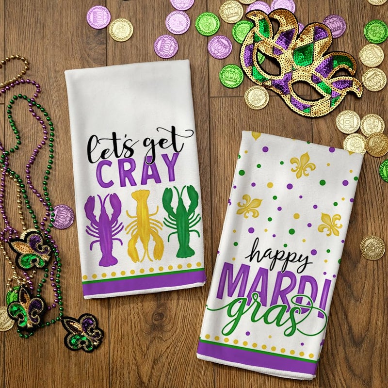 ARKENY Mardi Gras Kitchen Towels Set of 2,Purple Fleur De Lis Crayfish Dish Towels 18x26 Inch Drying Dishcloth,Farmhouse Home Mardi Gras Carnival Seasonal Holiday Decorations AD193 - Image 2