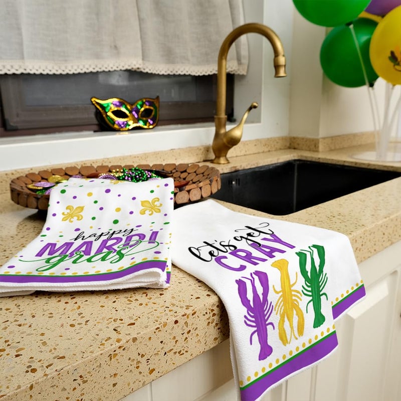 ARKENY Mardi Gras Kitchen Towels Set of 2,Purple Fleur De Lis Crayfish Dish Towels 18x26 Inch Drying Dishcloth,Farmhouse Home Mardi Gras Carnival Seasonal Holiday Decorations AD193 - Image 4