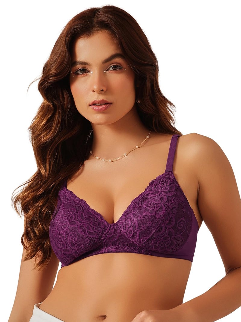 Clovia Women's Lightly Padded Non-Wired Multiway Bra in Dark Purple - Lace (BR1879A15_Purple_34C) - Image 1
