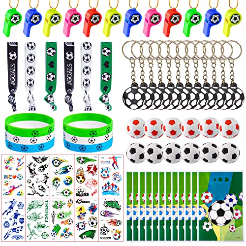 BANBALLON Soccer Party Favors Supplies Set With 80PCS Soccer Theme Birthday Party Decorations Gift Toy Stickers Eraser Silicone Wristbands Soccer Ball Keychains Whistle Prefect for Football Party Gifts Bags - Image 1
