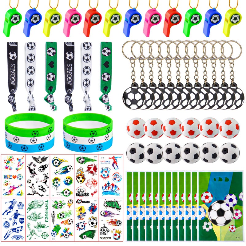 BANBALLON Soccer Party Favors Supplies Set With 80PCS Soccer Theme Birthday Party Decorations Gift Toy Stickers Eraser Silicone Wristbands Soccer Ball Keychains Whistle Prefect for Football Party Gifts Bags - Image 2