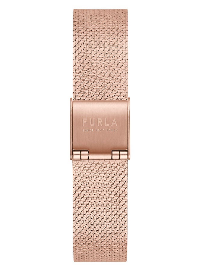 Furla ساعة FURLA صغيرة بشعار للنساء بمينا رمادية وسوار من الفولاذ المقاوم للصدأ باللون الذهبي الوردي - Image 3