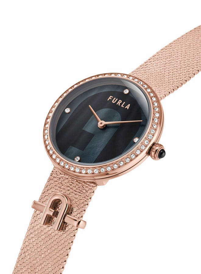 Furla ساعة FURLA صغيرة بشعار للنساء بمينا رمادية وسوار من الفولاذ المقاوم للصدأ باللون الذهبي الوردي - Image 2