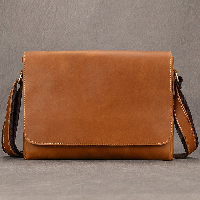 Men'S Genuine Leather Shoulder Bag, Crazy Horse Leather Crossbody Bag, Top Layer Cowhide Flap Shoulder Bag, Ipad Bag, Exclusively For Sales - Image 1