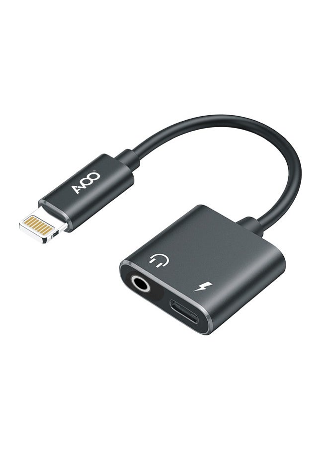 AVOO - 2 In 1 3.5 mm Headphone Jack And Lightning Charging Adapter For iPhone 8, X, 11, 12, 13, 14 from Lightning output to two Lightning + Aux inputs, supports charging and listening to music at the same time. - Image 1