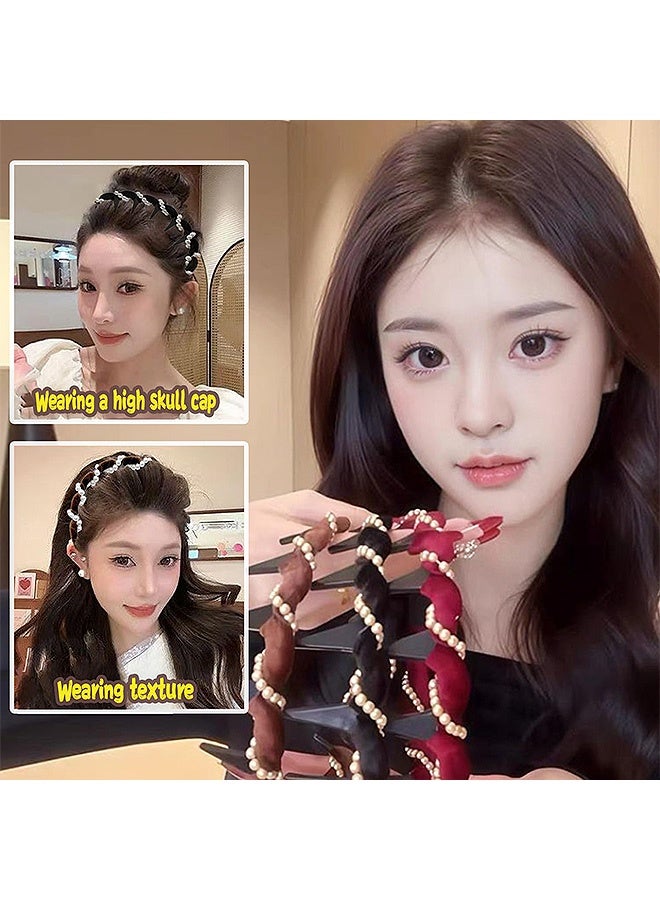Photon 3 Pcs Vintage High Cranium Artificial Pearl Headbands, Anti-slip Decorative Hairband, Braided Headband for Women - Image 5