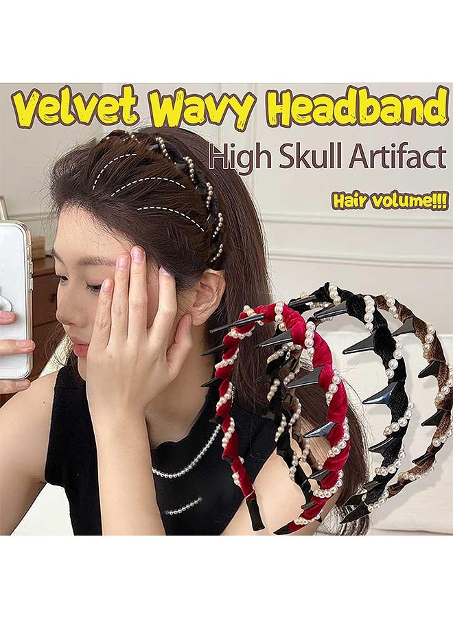 Photon 3 Pcs Vintage High Cranium Artificial Pearl Headbands, Anti-slip Decorative Hairband, Braided Headband for Women - Image 3
