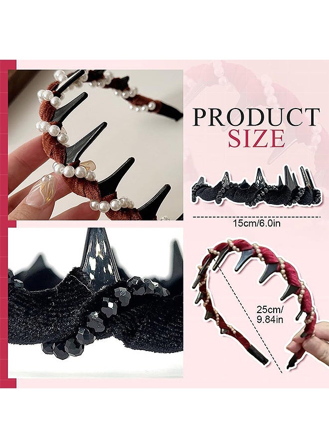 Photon 3 Pcs Vintage High Cranium Artificial Pearl Headbands, Anti-slip Decorative Hairband, Braided Headband for Women - Image 2