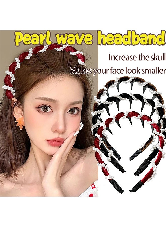 Photon 3 Pcs Vintage High Cranium Artificial Pearl Headbands, Anti-slip Decorative Hairband, Braided Headband for Women - Image 4