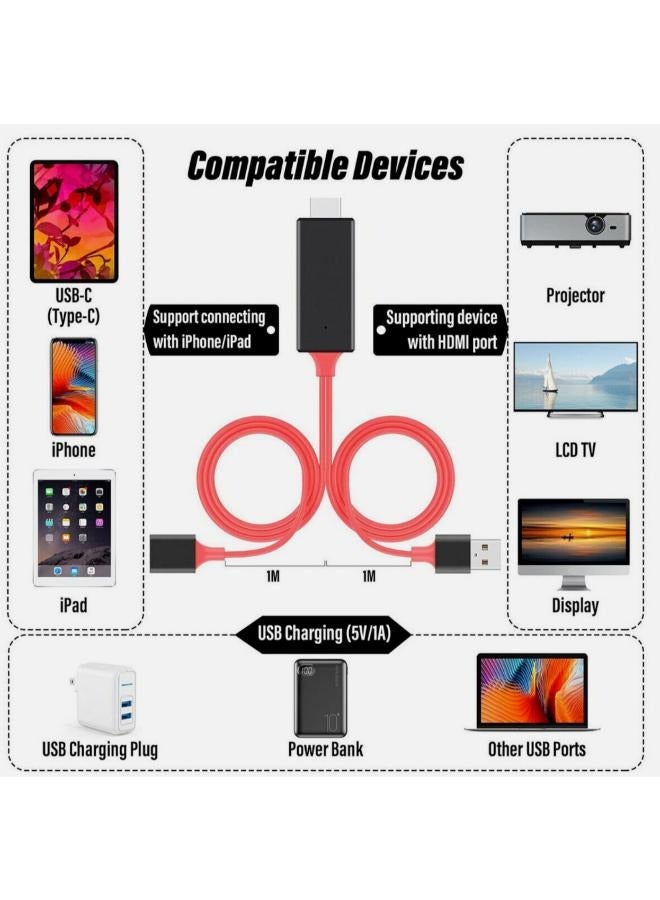 3-in-1 Full HD Mirroring Cable HDMI Cable MHL to HDMI Cable Plug and Play HDTV Adaptor Cable For iPhone iPad Samsung Smartphones - Red, 1m  - Image 4