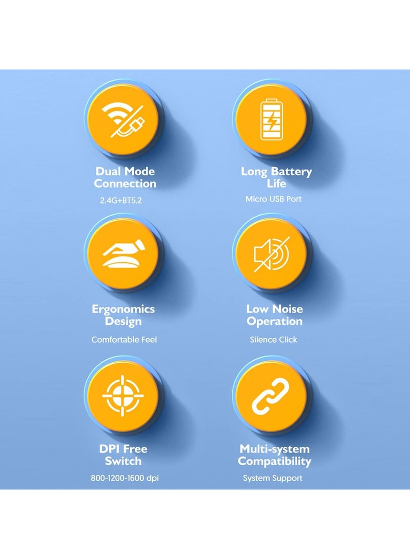 عام 【ماوس لاسلكي بدون نواة، هادئ جدًا، 2.4 جيجا و BT 5.2 وضعين مزدوجين ماوس بدون نواة، دقة 1600 نقطة في البوصة، ماوس مريح ببطارية قابلة للشحن】 - Image 4