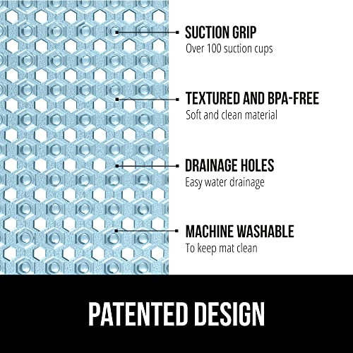 GORILLA GRIP Patented Square Shower Stall Mat, Small Bathtub Floor Mats for Stand Up Showers with Suction Cups and Drainage Holes, Machine Washable, Soft on Feet, Bathroom Accessories 21x21 Inch, Blue - Image 2