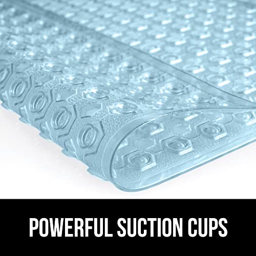 GORILLA GRIP Patented Square Shower Stall Mat, Small Bathtub Floor Mats for Stand Up Showers with Suction Cups and Drainage Holes, Machine Washable, Soft on Feet, Bathroom Accessories 21x21 Inch, Blue - Image 3