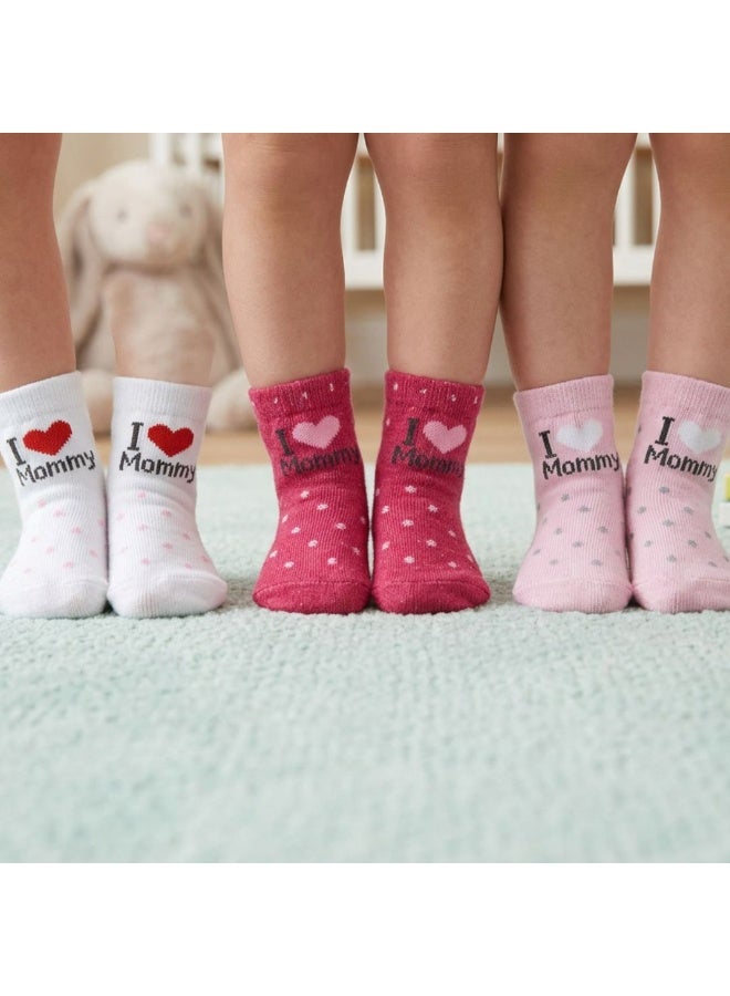 جوارب قطنية للأطفال حديثي الولادة I Love Mommy، 3 أزواج - Image 1