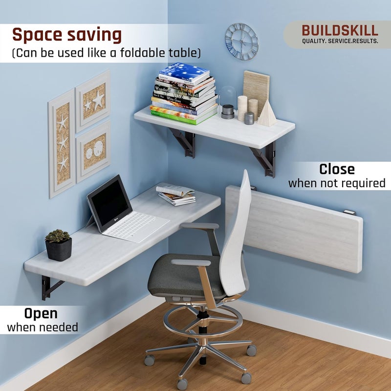 BUILDSKILL 12" Folding Shelf Bracket, 1.2mm Heavy-Duty Folding Table Bracket, Corrosion Resistant & Space-Saving Design, Brackets for Wall Shelves & Workstations, Home & Office Use (DAGrey) (Set of 2) - Image 5