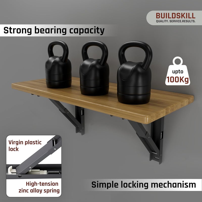 BUILDSKILL 12" Folding Shelf Bracket, 1.2mm Heavy-Duty Folding Table Bracket, Corrosion Resistant & Space-Saving Design, Brackets for Wall Shelves & Workstations, Home & Office Use (DAGrey) (Set of 2) - Image 4