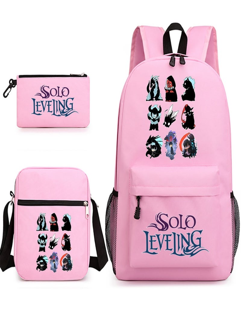 Solo leveling Children Backpack Schoolbag Teen Student School Book bag with Lunch Box Pen Case 3 in 1 for Kids