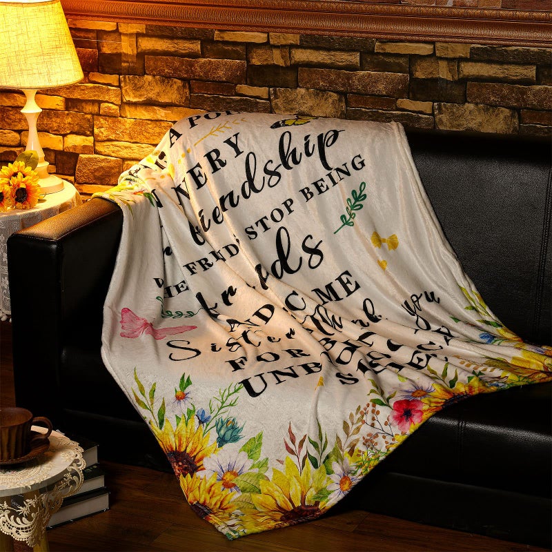 Irenare Best Friend Blanket Christmas Inspirational Gifts for Women Friendship Sister Throw Blanket 50" x 60" Soft Sunflower Flannel Blankets BFF Birthday Gifts for Thanksgiving Holiday Xmas(Sisters) - Image 2