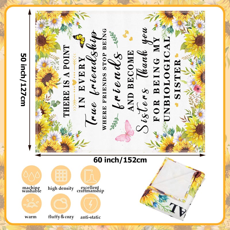 Irenare Best Friend Blanket Christmas Inspirational Gifts for Women Friendship Sister Throw Blanket 50" x 60" Soft Sunflower Flannel Blankets BFF Birthday Gifts for Thanksgiving Holiday Xmas(Sisters) - Image 3