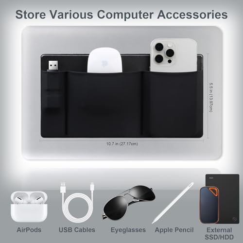 Lacdo 3-Pocket Mouse Holder for Laptop Stick on, External Hard Drive SSD Holder for Laptop, Stick on Pouch Organizer Adhesive Pocket Storage Sleeve for Mouse/HDD/SSD/Cables, Computer Accessories,Black - Image 5
