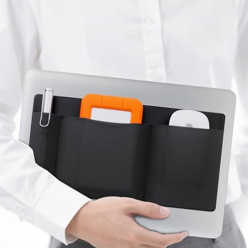 Lacdo 3-Pocket Mouse Holder for Laptop Stick on, External Hard Drive SSD Holder for Laptop, Stick on Pouch Organizer Adhesive Pocket Storage Sleeve for Mouse/HDD/SSD/Cables, Computer Accessories,Black - Image 1