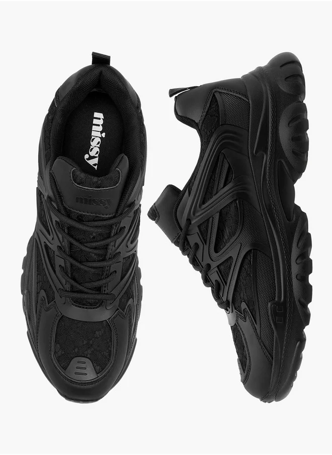 ميسي Women's Panelled Sneakers with Chunky Heels and Lace-Up Closure