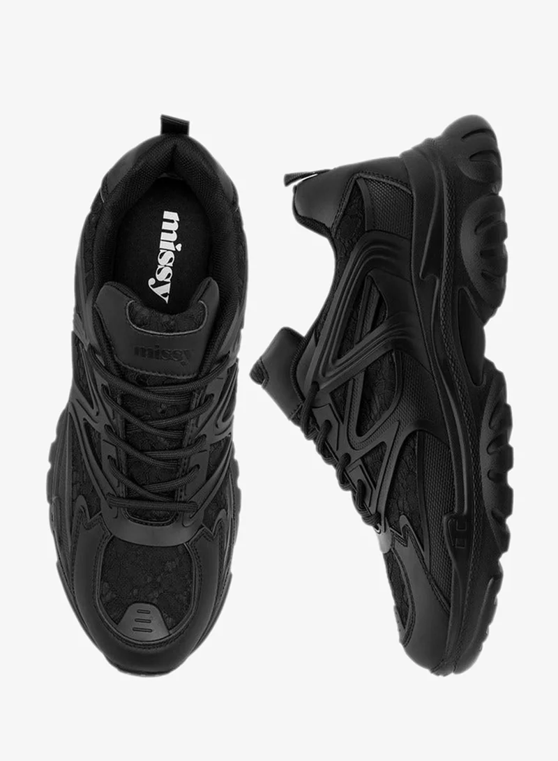 MISSY Women's Panelled Sneakers with Chunky Heels and Lace-Up Closure