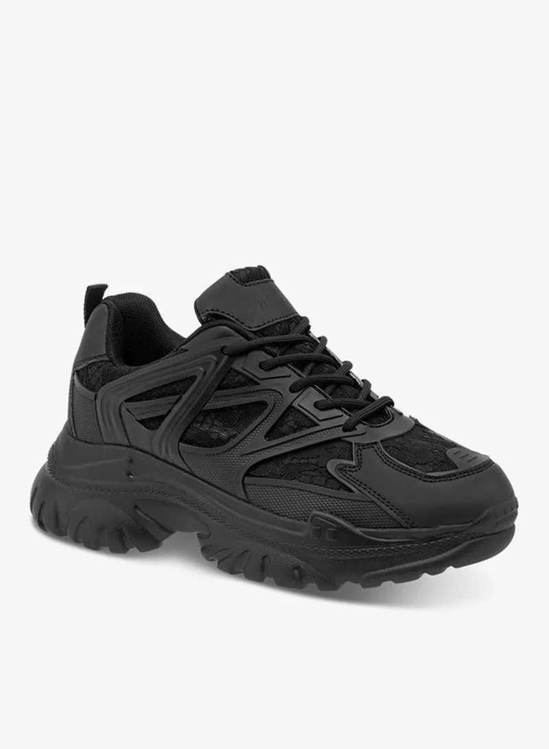 MISSY Women's Panelled Sneakers with Chunky Heels and Lace-Up Closure