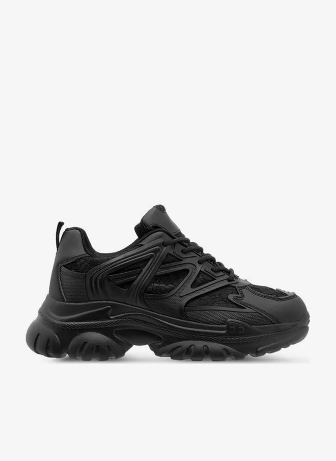 MISSY Women's Panelled Sneakers with Chunky Heels and Lace-Up Closure