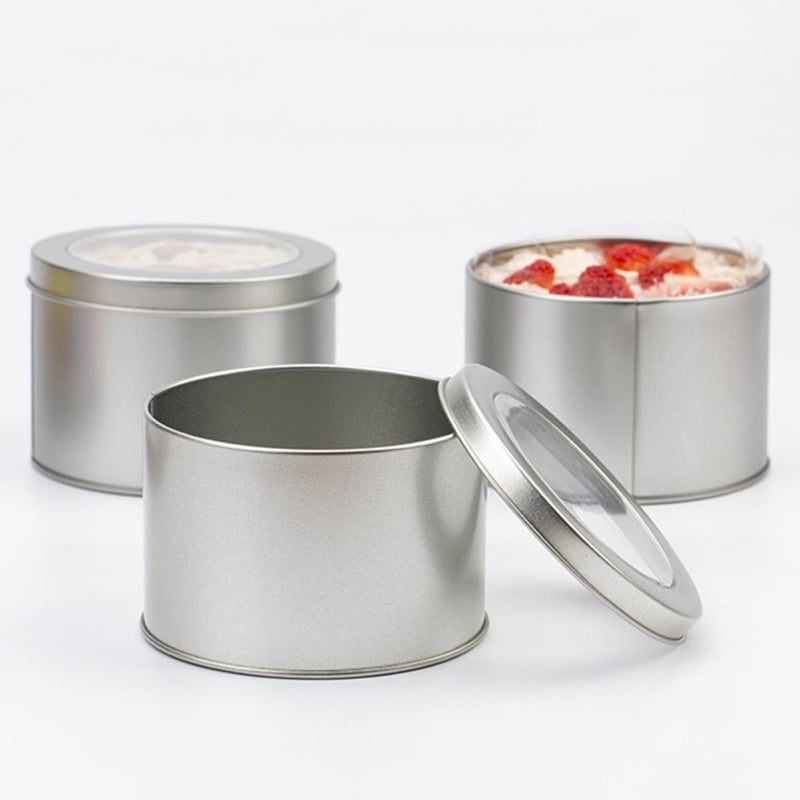 Silver Metal Sealed Food Storage Canisters With Window 4 Pack 90x60mm Kitchen Pantry Containers - Image 4