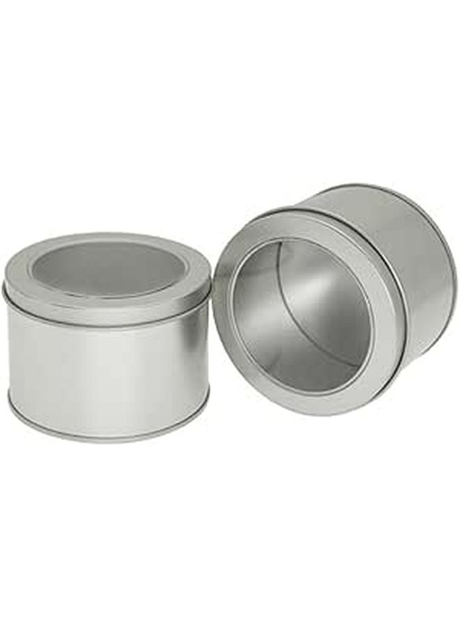 Silver Metal Sealed Food Storage Canisters With Window 4 Pack 90x60mm Kitchen Pantry Containers - Image 1