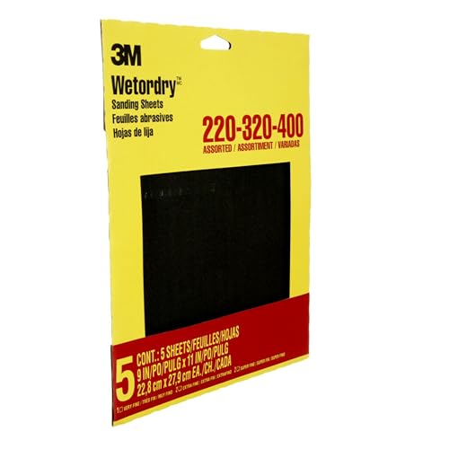 3M Wetordry Sandpaper, 5 Sheets, 9 in x 11 in, Assorted Grits (220 / 320 / 400), Use for Wet and Dry Sanding, For Sanding Between Coats of Varnish, Lacquer, Paint & Other Finishes (9088DC-NA) - Image 3